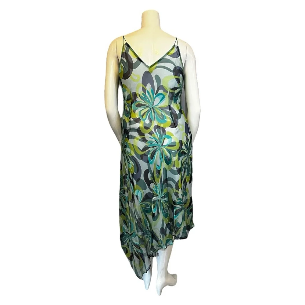 Planet UK Silk Slip Dress Green/Blue Mermaid Floral Size 14 - Picture 11 of 16